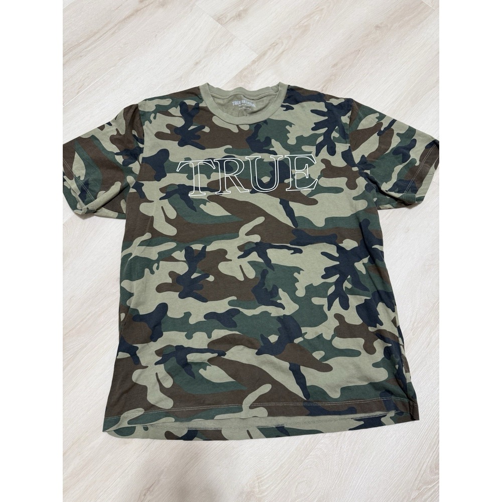 True Religion T Shirt Men's Size 2XL Army Green Camo Camouflaged Streetwear